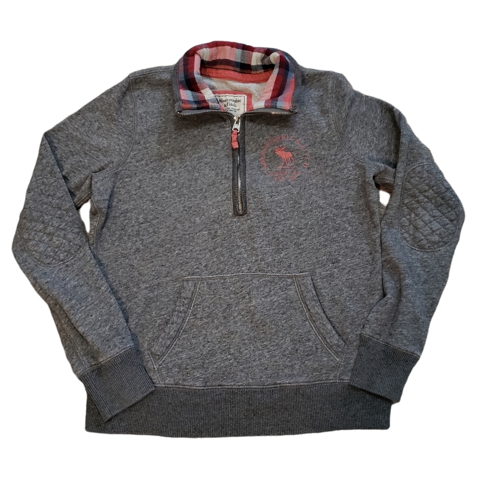 Abercrombie Fitch Junior M Youth 18 Pullover 1/4 Zip Top Heather Grey Plaid